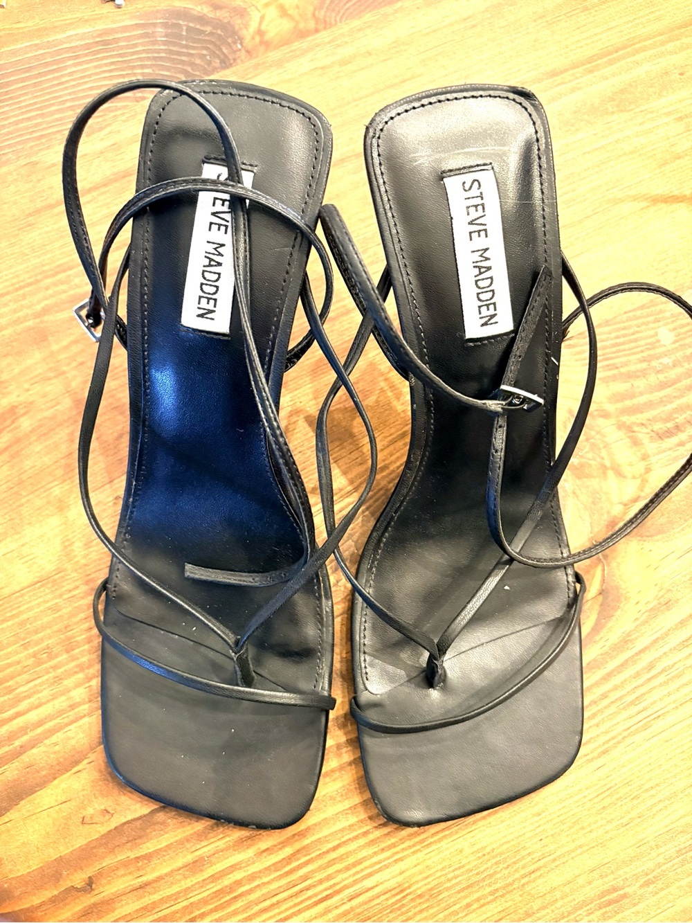 Steve Madden Women’s Annie Black Strappy Square Toe Heels